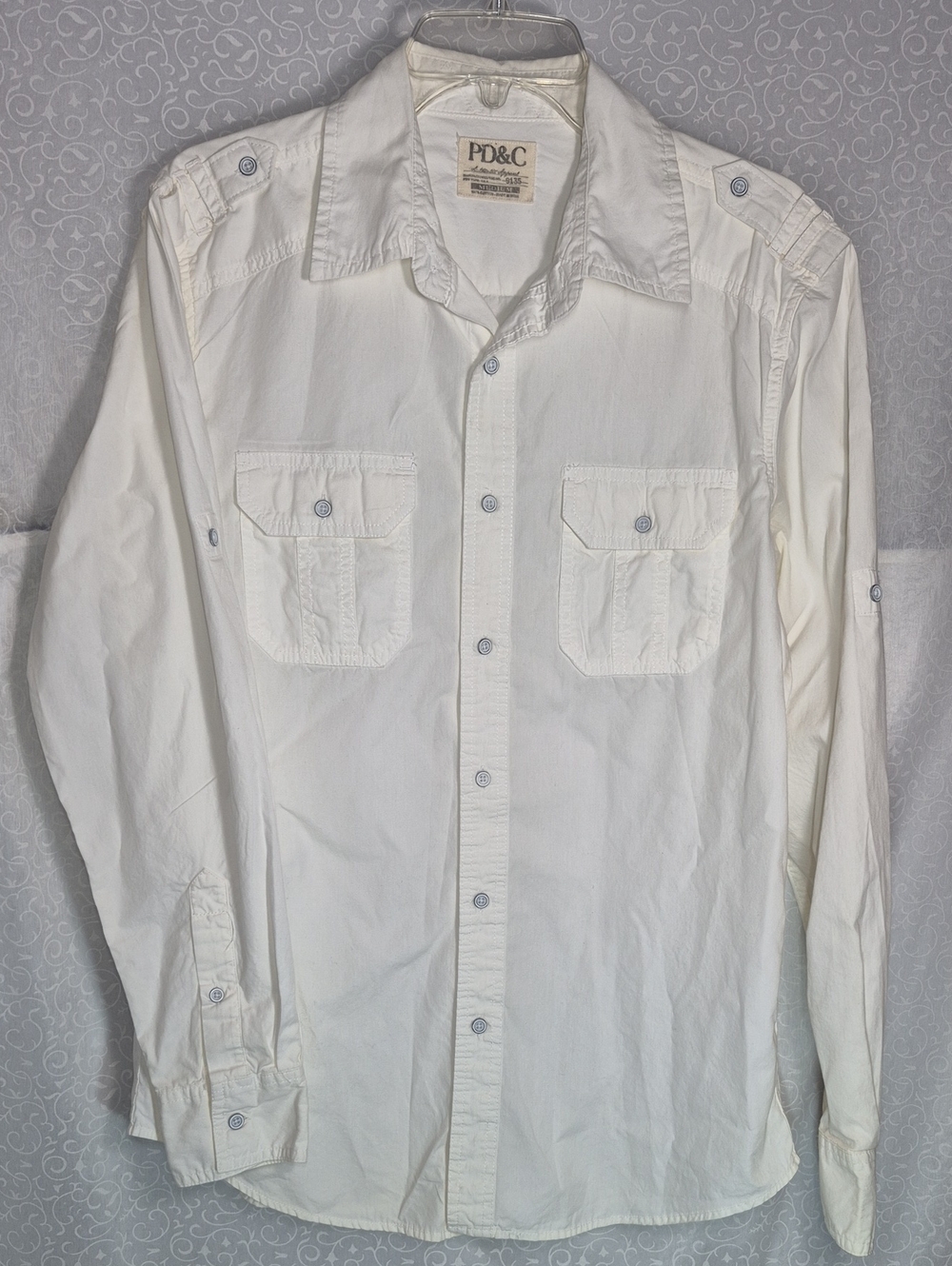 PD&C Men's White Long-Sleeve Casual Button-Down Shirt
